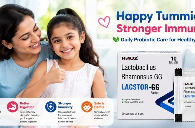 LACSTOR-GG probiotic sachet for children's gut health during monsoon season